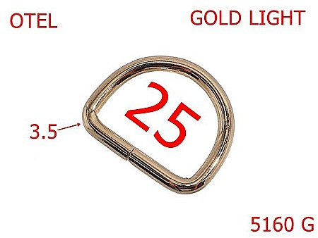 Inele D - 5160G/Inel semirotund pentru genti posete borsete-25-mm-otel-3.5-gold light-2D4----