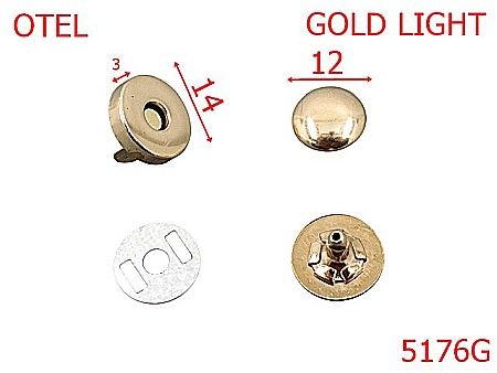 Noutati - 5176G/Magnet Cu Rivet Pentru Marochinarie-14-mm-otel--gold light-----
