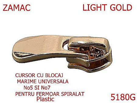 Cursori fermoar plastic - 5180G/Cursor Universal 5-7 Cu Blocaj Pentru Fermoar Spiralat-No5-7--zamac--gold light-----