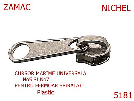 Cursori fermoar plastic - 5181/Cursor Universal 5-7 Pentru Fermoar Spiralat-No5-7--zamac--nichel-----