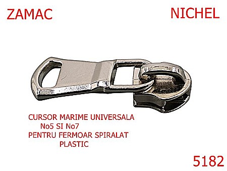 Cursori fermoar plastic - 5182/Cursor Universal 5-7 Pentru Fermoar Spiralat-No5-7--zamac--nichel-----