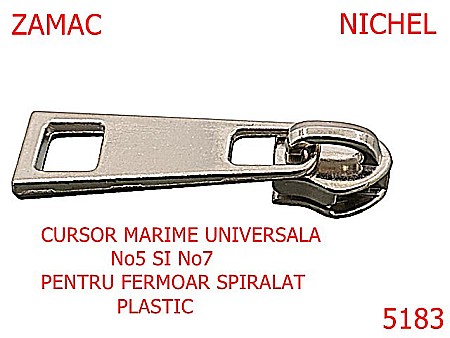 Cursori fermoar plastic - 5183/Cursor Universal 5-7 Pentru Fermoar Spiralat-No5-7--zamac--nichel-----
