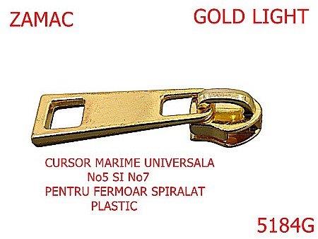 Cursori fermoar - 5184G/Cursor Universal 5-7 Pentru Fermoar Spiralat-No5-7--zamac--gold light-----