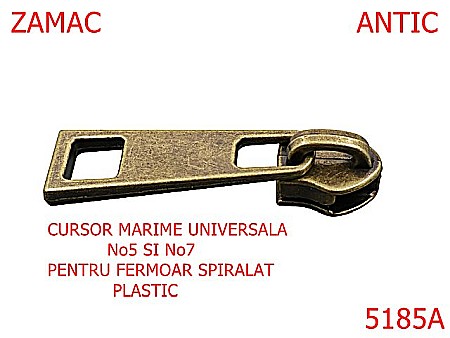 Cursori fermoar - 5185A/Cursor Universal 5-7 Pentru Fermoar Spiralat-No5-7--zamac--antic-----