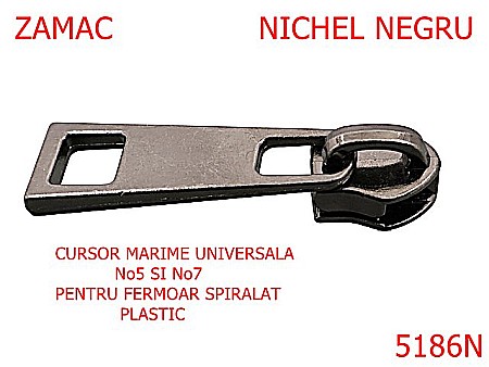 Cursori fermoar - 5186N/Cursor Universal 5-7 Pentru Fermoar Spiralat-No5-7--zamac--nichel negru-----