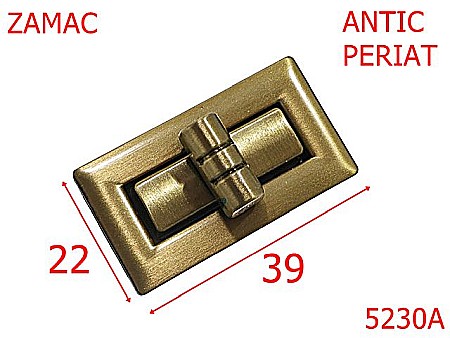 Inchizatori poseta - 5230A/Inchizatoare Prin Capac Pentru Genti Posete-39X22-mm-zamac--antic periat-----