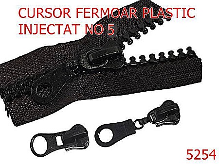 Noutati - 5254/Cursor Fermoar Plastic Injectat -NO5 -mm-zamac--negru-----