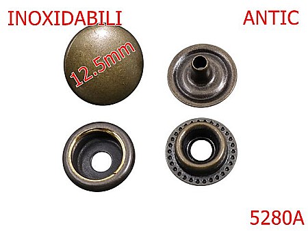 Noutati - 5280A/Butoni Tip  Manusa Inoxidabili-12.5-mm-alama--antic-----