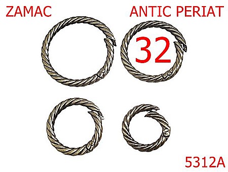 Noutati - 5312A/Inel Carabina Ornamental Pielarie-32-mm-zamac--antic periat-----