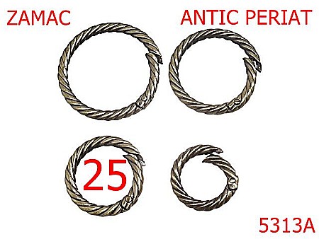 Noutati - 5313A/Inel Carabina Ornamental Pielarie-25-mm-zamac--antic periat-----