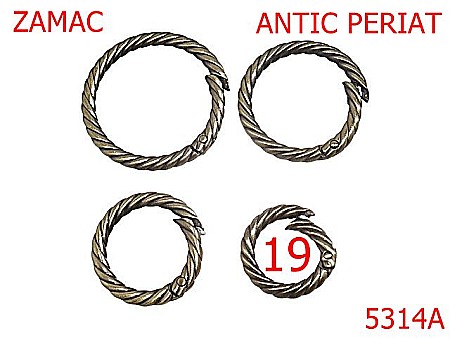 Noutati - 5314A/Inel Carabina Ornamental Pielarie-19-mm-zamac--antic periat-----