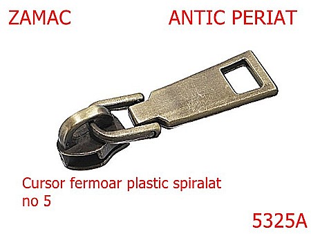 Cursori fermoar - 5325A/Cursor Fermoar Plastic Spiralat -NO5-mm-zamac--antic periat-----