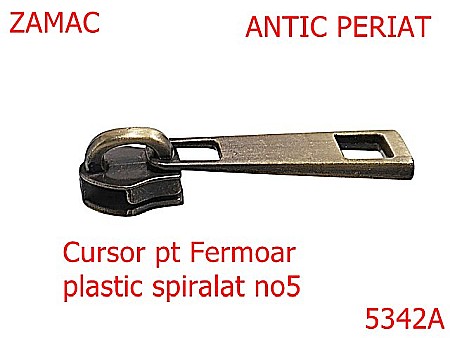 Cursori fermoar - 5342A/Cursor Pt Fermoar Plastic Spiralat -NO5-mm-zamac--antic periat-----