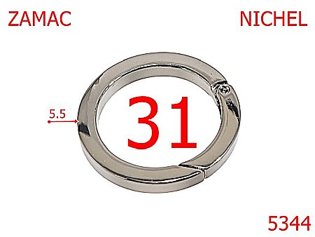 Noutati - 5344/Inel Carabina Rotund Pentru Marochinarie-31-mm-zamac--nichel--23D1
