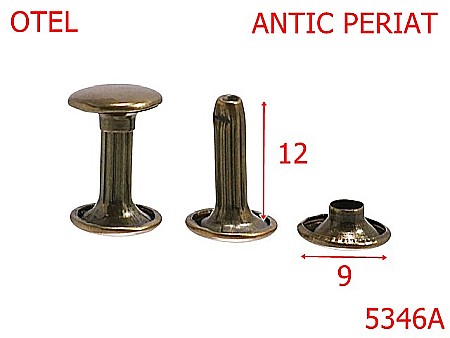 Capse rapide - 5346A/Rivet Dublu Cu Picior De 12 Mm-9-mm-otel--antic periat-----