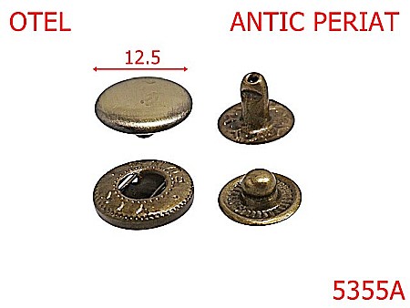 Noutati - 5355A/Buton Manusa Pentru Articole Din Piele-12.5-mm-otel--antic periat-----