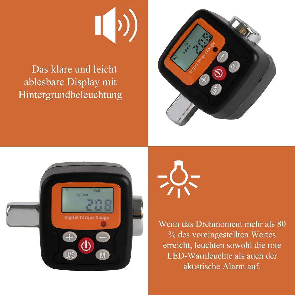 Adaptor cuplu digital dinamometric Beslands 10.2 - 200 Nm cu adaptoare 1/4" si 3/8" [6]