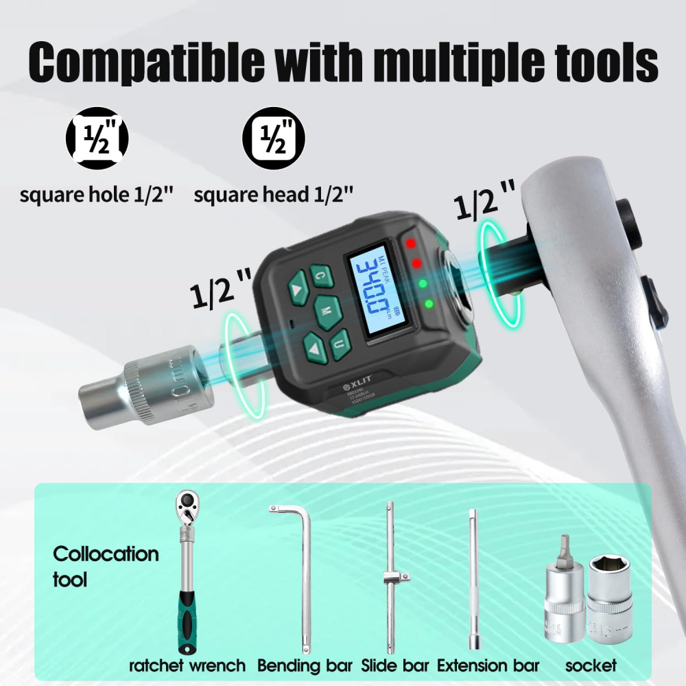 Adaptor digital de cuplu dinamometric XLIT 1/2 inch 17-340 Nm cu adaptoare 1/4" si 3/8" [6]