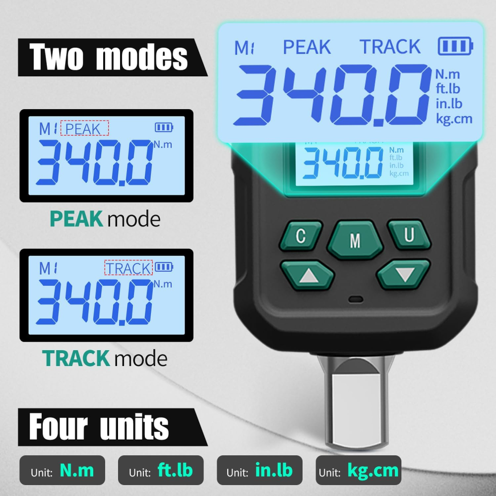 Adaptor digital de cuplu dinamometric XLIT 1/2 inch 17-340 Nm cu adaptoare 1/4" si 3/8" [5]