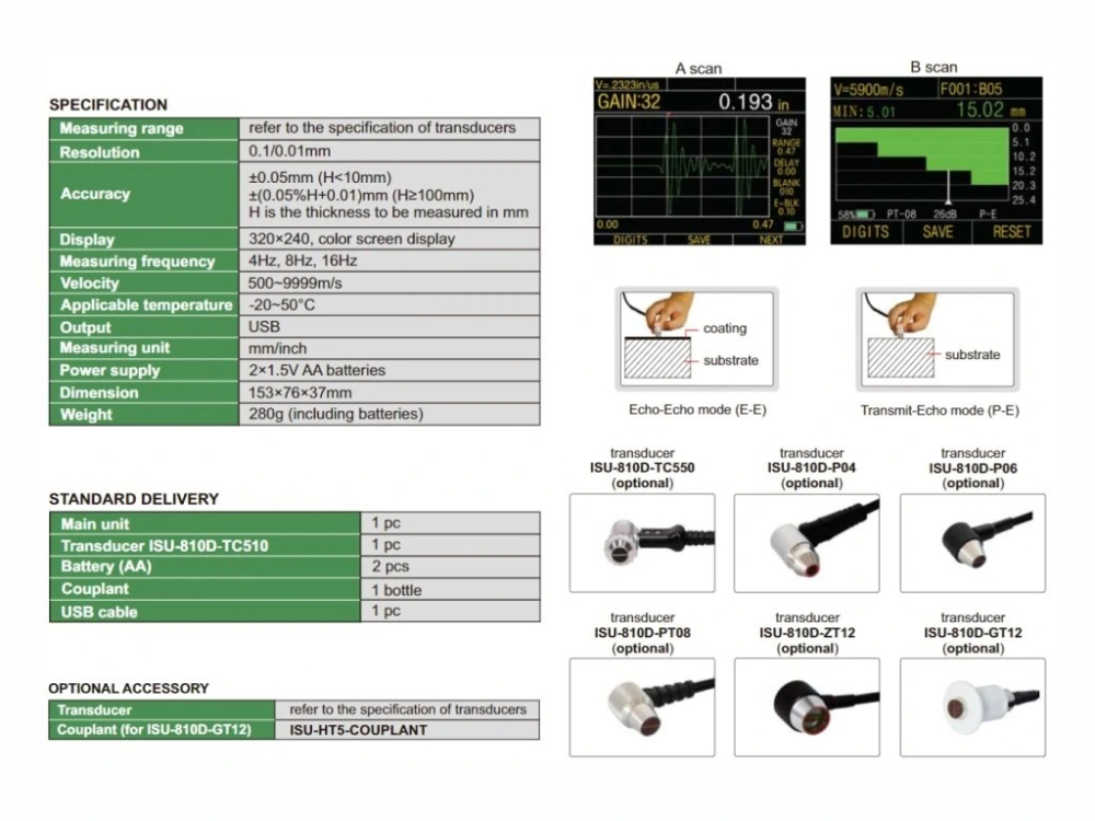 Aparat de masurat grosimea cu ultrasunete ISU-810D INSIZE multifunctional [3]
