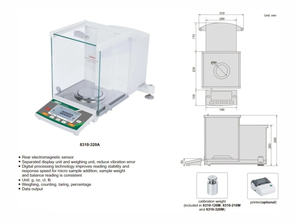 Balanta digitala de precizie INSIZE 320 g, rezolutie 0,1 mg, calibrare interna [2]