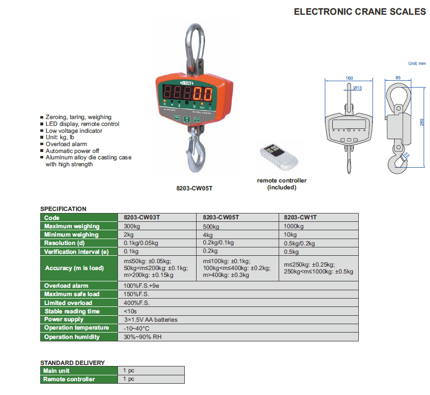 Cantar electronic de macara INSIZE 10-1000 kg, LED, telecomanda, alarma suprasarcina [2]