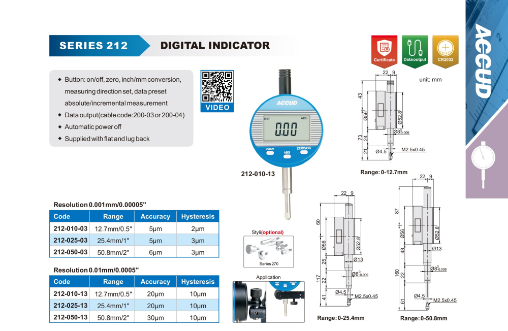 Ceas comparator digital ACCUD 212-050-13, interval maxim de 50.8 mm si rezolutie 0.01 mm [2]