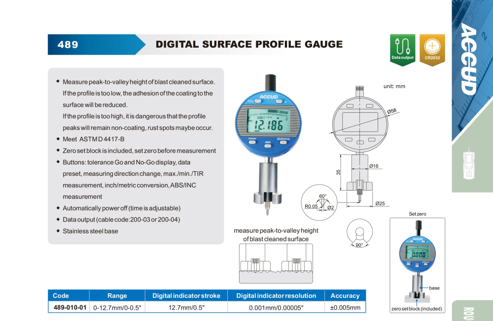 Ceas comparator digital avansat ACCUD 489-010-01 de profil pentru suprafete, 0-12,7mm, rezolutie 0,001mm [2]