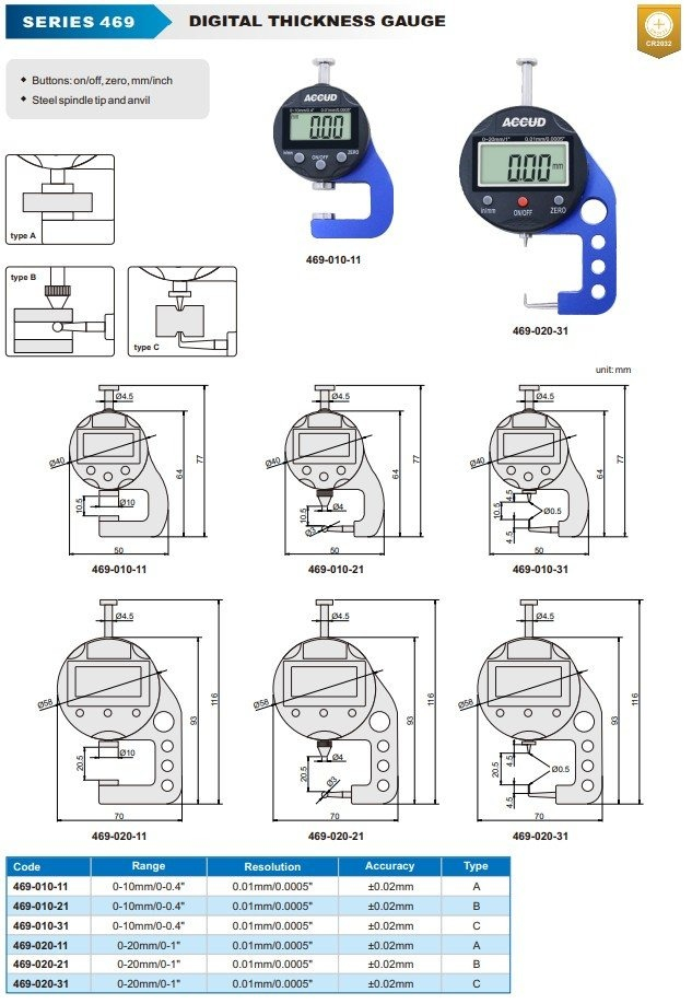 Ceas comparator digital de grosime ACCUD 0-10mm x 0.01mm, precizie +/-0.02mm, tip A [2]