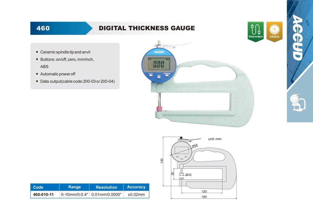 Ceas comparator digital pentru grosimi ACCUD 0-10mm, rezolutie 0.01mm, profunzime 120mm [2]