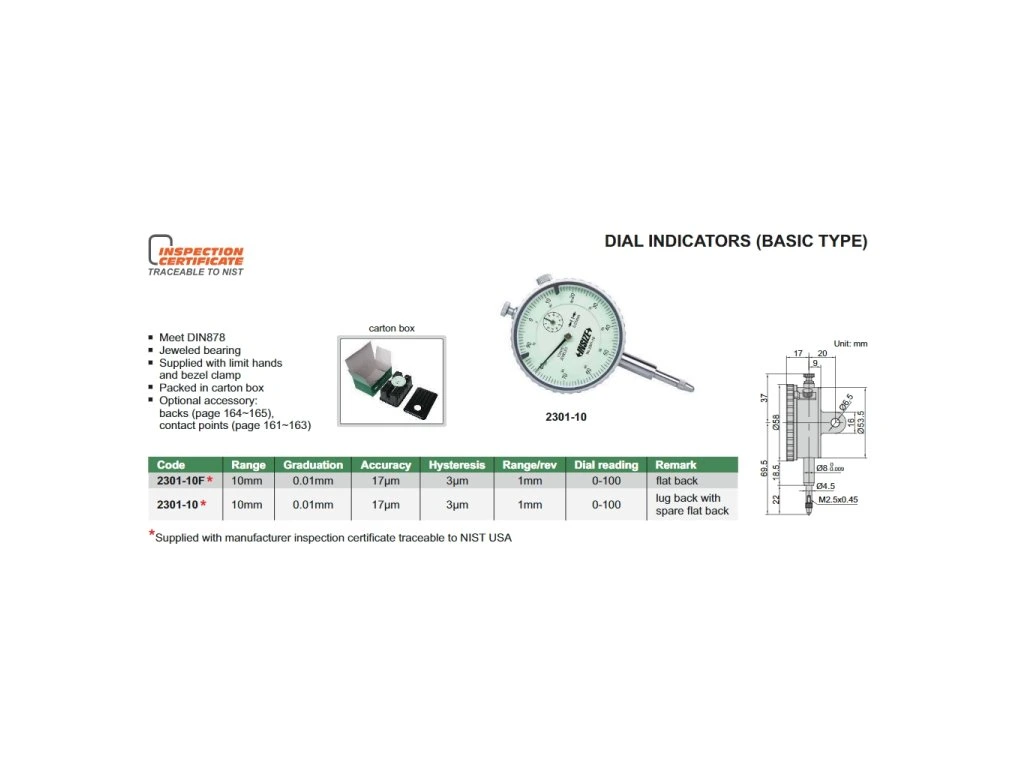 Ceas comparator mecanic INSIZE 10 mm, rezolutie 0,01mm, precizie +/-17µm, rotatie 1mm, sistem de fixare [2]