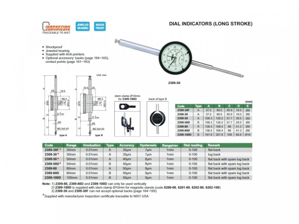 Ceas comparator mecanic INSIZE 0–50 mm, rezolutie 0,01 mm, tip A Ø58 mm, rezistent la socuri [2]