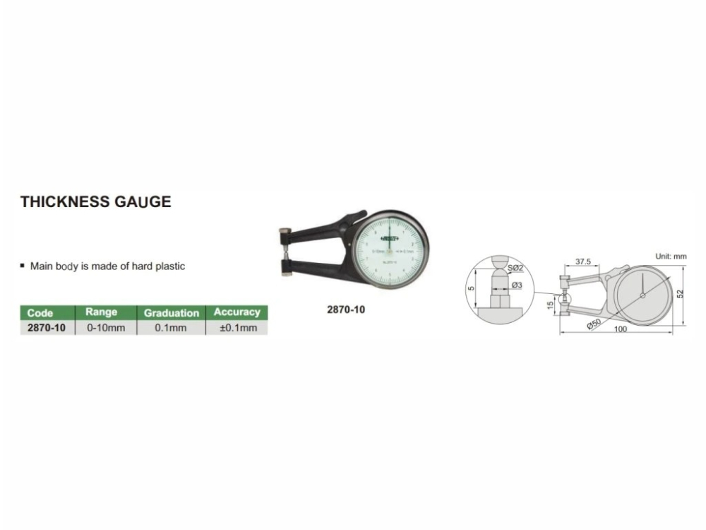 Ceas comparator mecanic pentru masurat grosimi INSIZE 10mm/0,1 mm precizie +/-0,1mm [2]