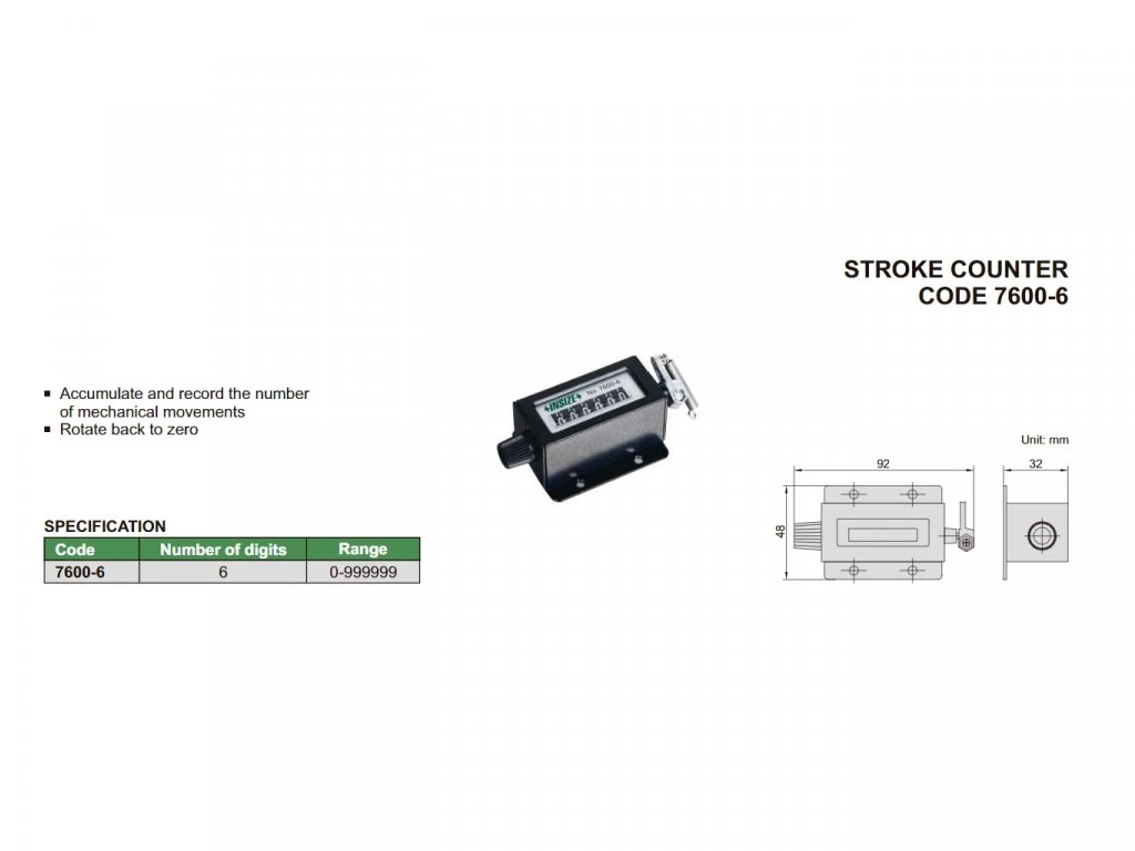 Contor numarator mecanic INSIZE pentru utilaje, 6 cifre, domeniu 0-999999, parghie mecanica cu arc [2]