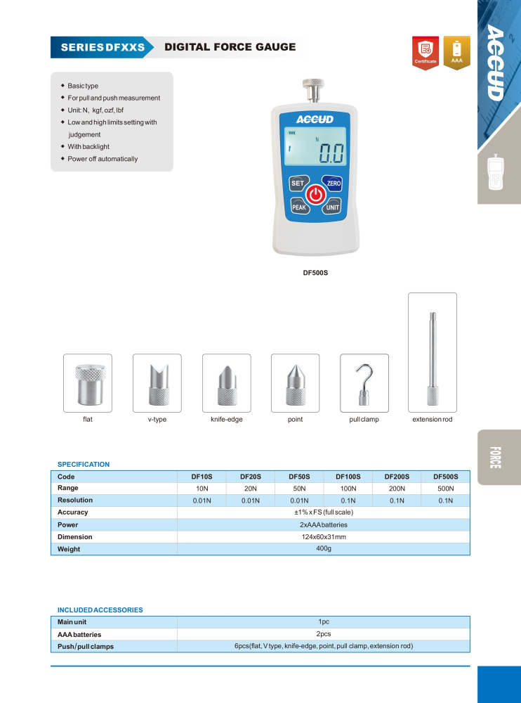 Dinamometru digital DF200S ACCUD 200N cu Certificat de Etalonare in regim atestat BRML ISO 17025 [2]
