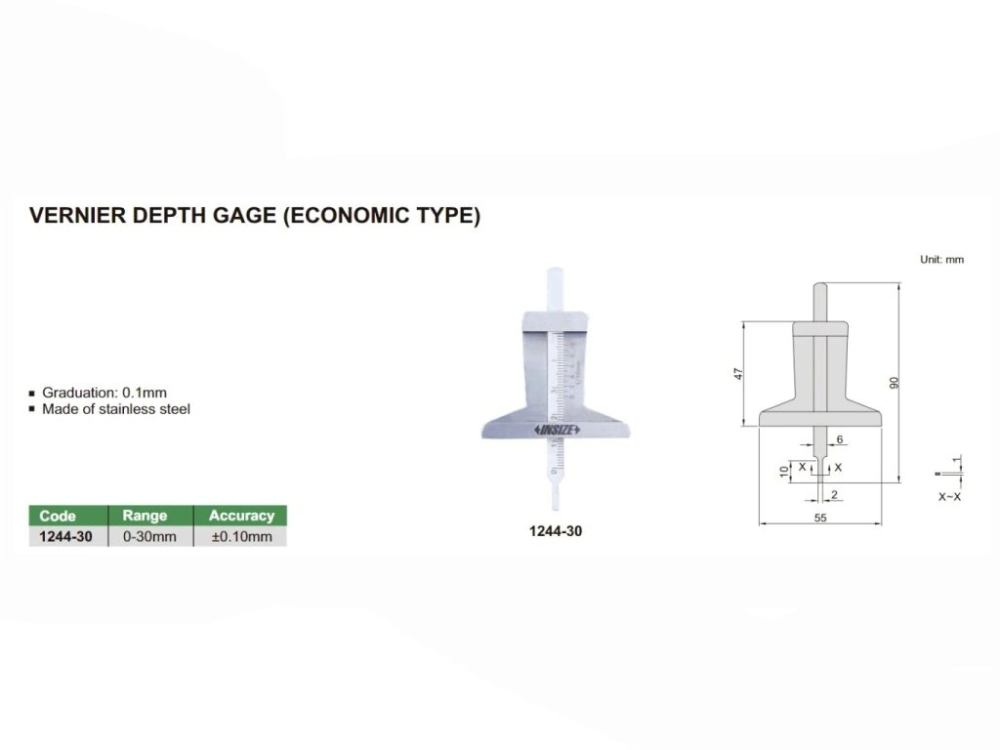 Mini-subler mecanic de adancime INSIZE 0-30 mm, rezolutie 0.1 mm, precizie +/-0.10 mm [2]