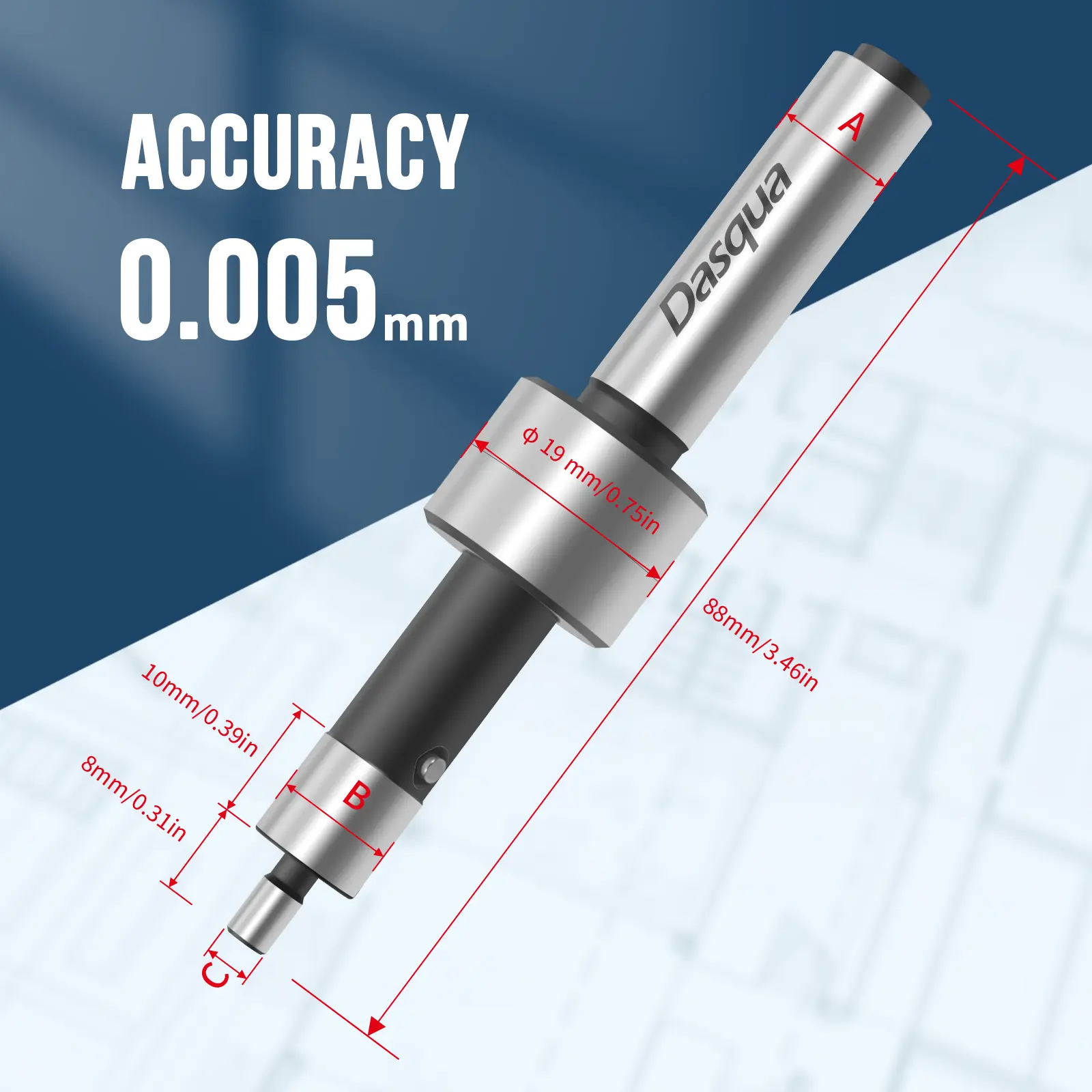 Detector de muchii mecanic nemagnetic de precizie Dasqua 5761-0010, coada 10mm, capete de contact 10mm si 4mm, precizie 0.005mm [4]