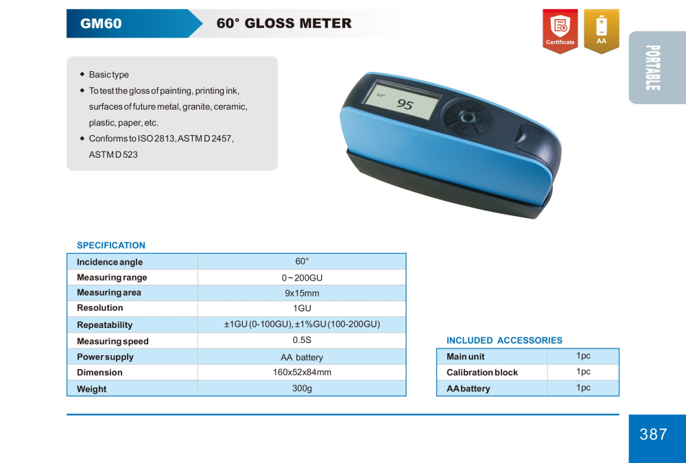 Glossmetru portabil ACCUD GM60, unghi de incidenta 60 grade, interval de masurare 0-200GU, rezolutie 1GU [2]