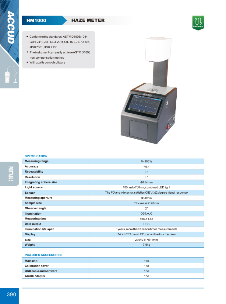 Hazemetru portabil ACCUD HM1000, apertura Ø20mm, masurare 0-100%, ecran tactil de 7 inch, senzor PD array, USB si software inclus [2]