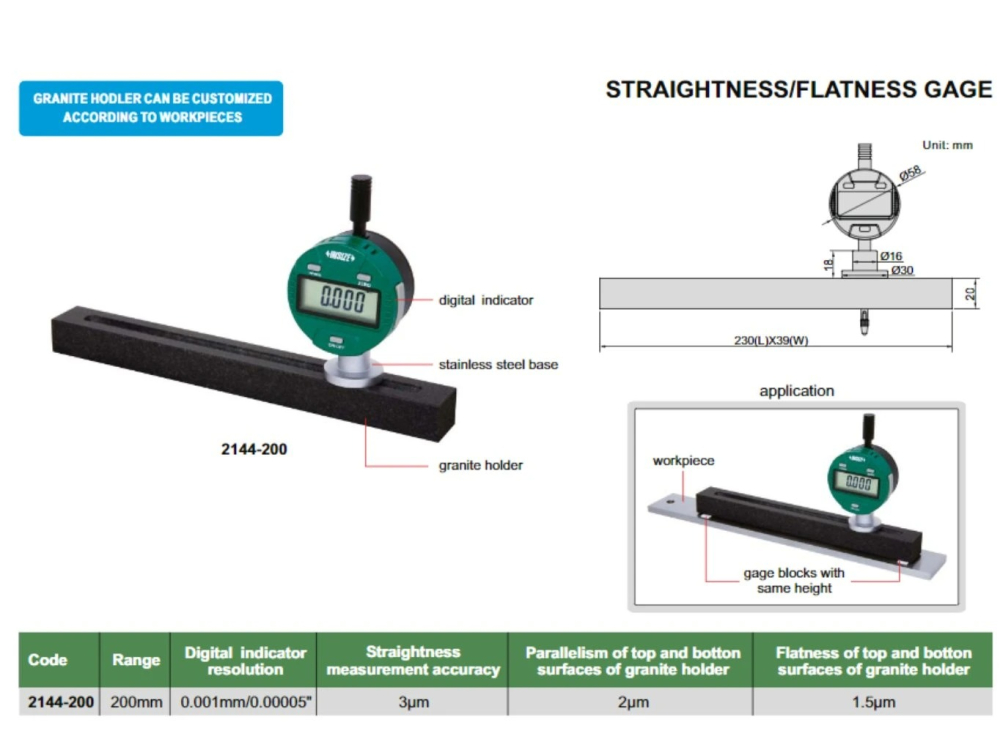 Instrument masurare planeitate Insize 200 mm, comparator digital, talpa granit [3]