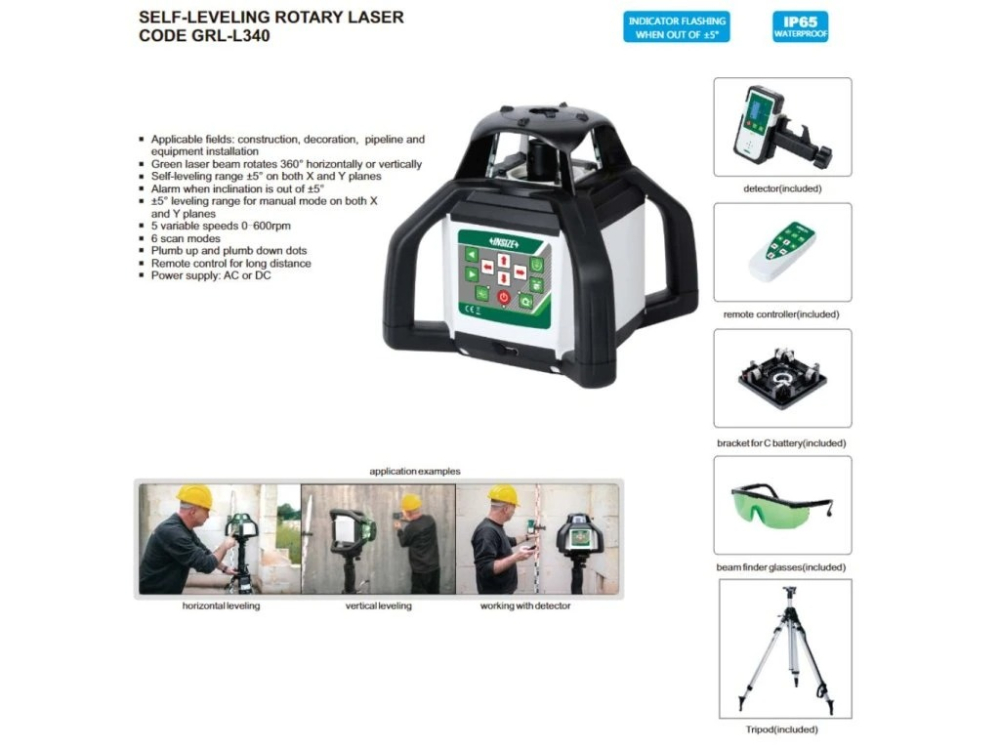 Laser rotativ cu autonivelare INSIZE, IP 65, interval 300 m, fascicul verde [3]