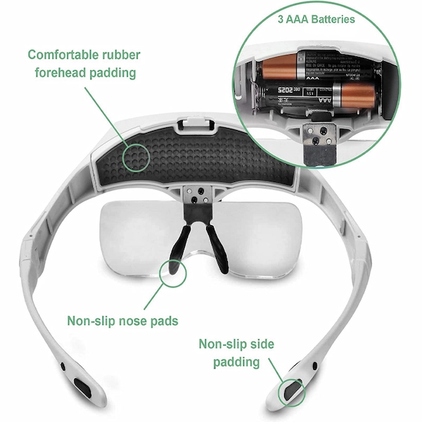 Ochelari cu 5 lupe interschimbabile INSIZE, marire 1x–3.5x, iluminare LED [5]
