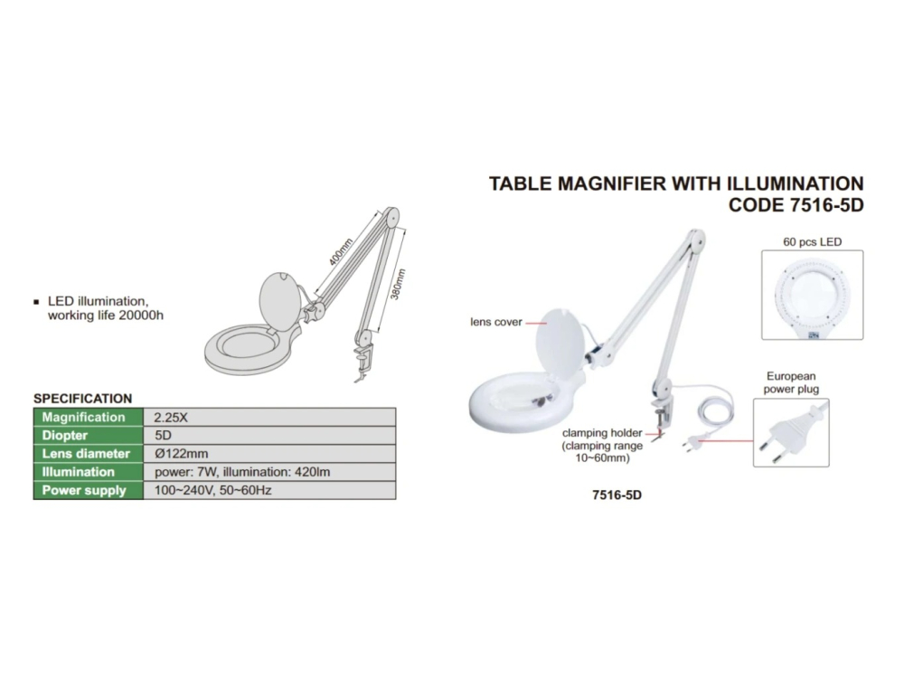 Lupa de masa cu iluminare 60 LED Dasqua, diametru lentila 127mm, marire 2,25x, dioptrii 5D, 12W [2]