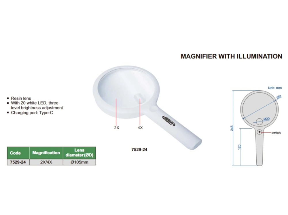 Lupa profesionala INSIZE marire duala 2X si 4X, cu iluminare 20 LED [2]