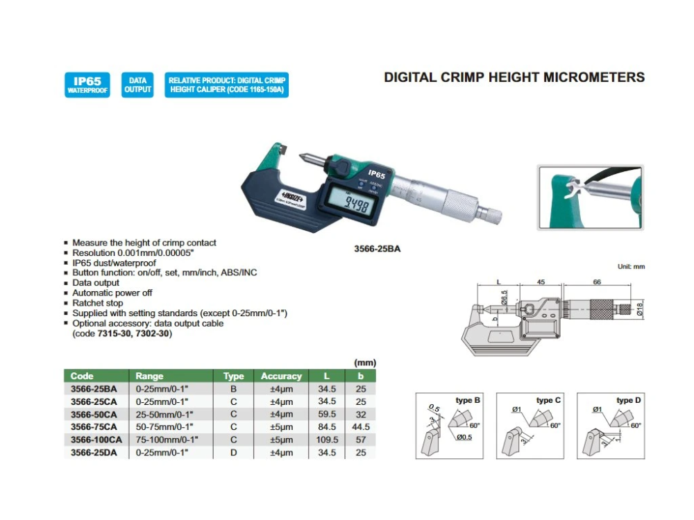 Micrometru digital INSIZE 0-25 mm pentru masurarea inaltimii ondulatiei, varf vertical, tip B [2]