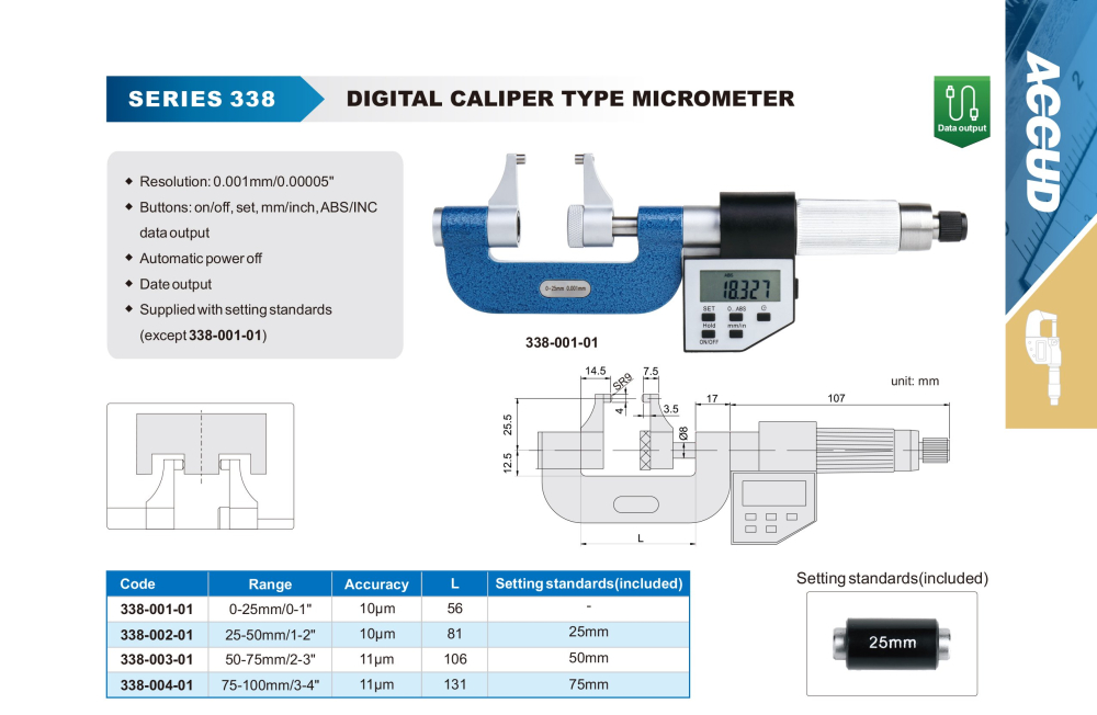 Micrometru digital spatii inguste ACCUD 338-001-01, domeniu 0-25mm, rezolutie 0.001mm [2]
