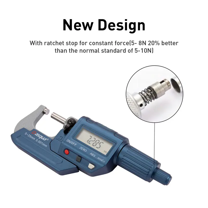 Micrometru exterior digital Dasqua 0–25mm, rezolutie 0,001mm, precizie +/-0,003mm, ecran mare [6]