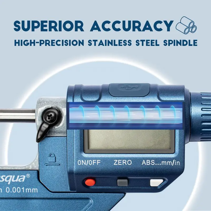 Micrometru exterior digital Dasqua 0–25mm, rezolutie 0,001mm, precizie +/-0,003mm, ecran mare [10]
