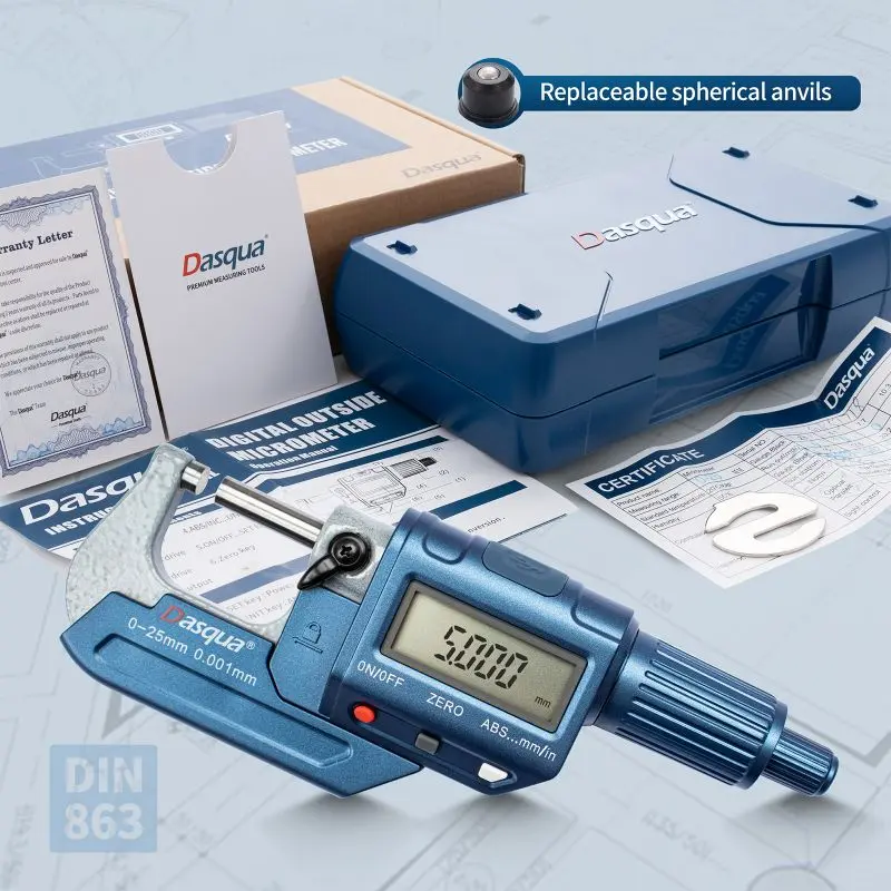 Micrometru exterior digital Dasqua 0–25mm, rezolutie 0,001mm, precizie +/-0,003mm, ecran mare [12]
