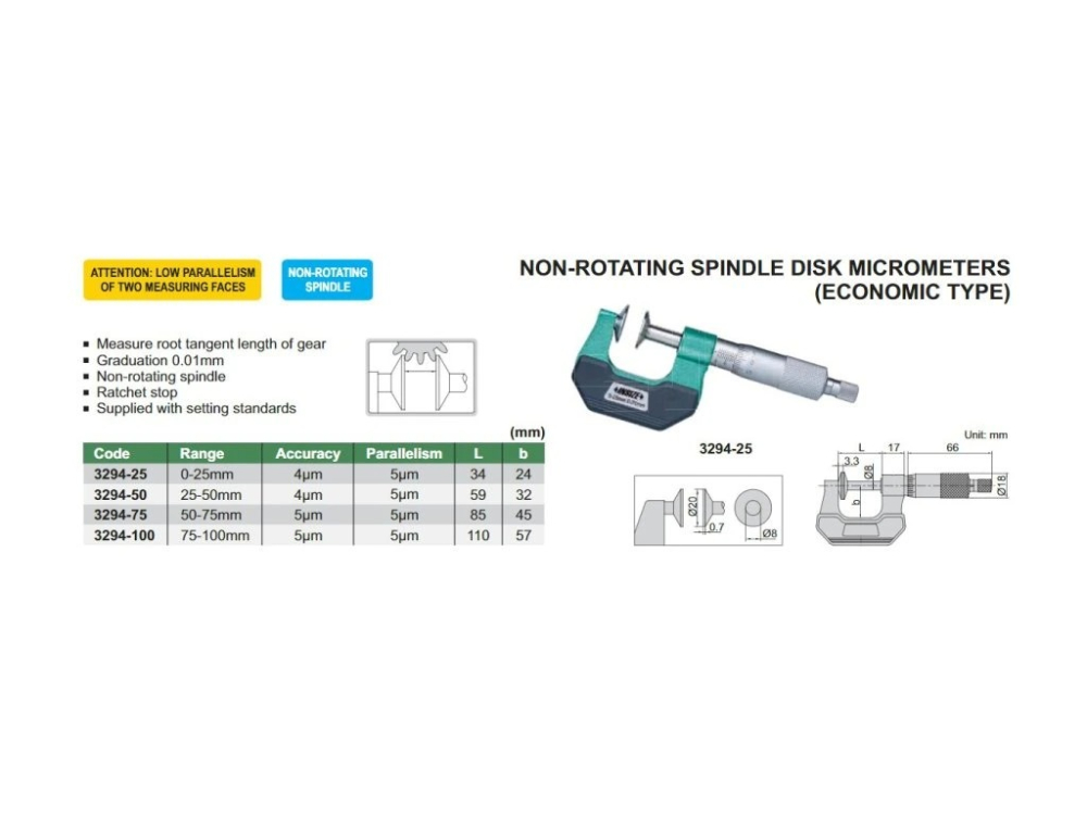 Micrometru mecanic cu disc si arbore nerotativ INSIZE 75-100mm, rezolutie 0,01mm [2]